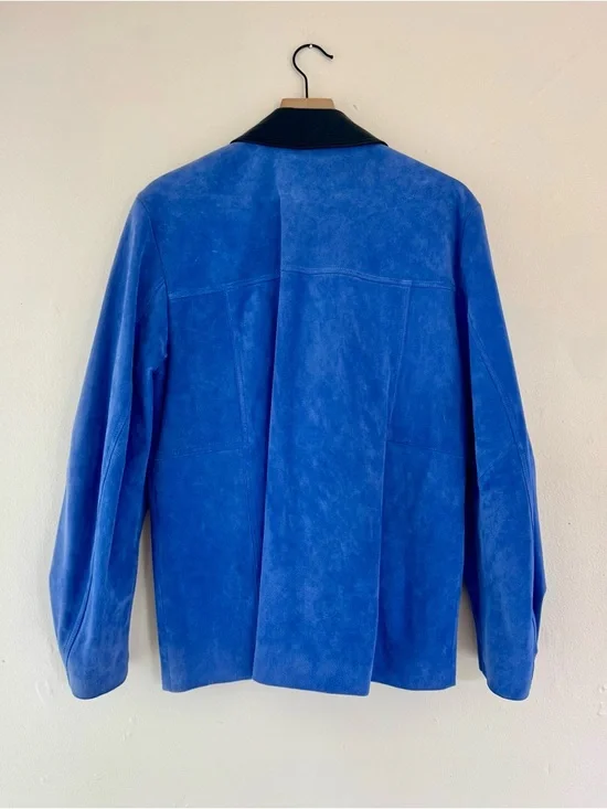 NWT Zara Electric Blue Suede Jacket with Black Leather Collar - Picture 3 of 16
